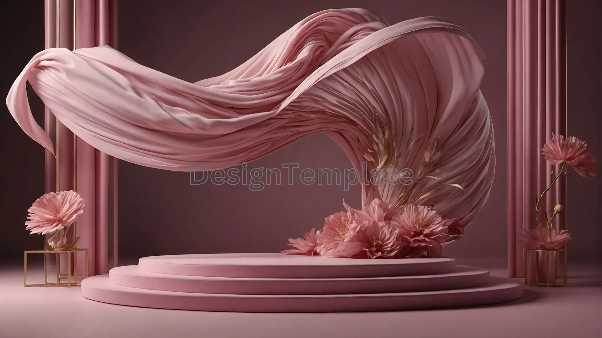 Luxurious Pink Cloth Draped on 3D Podium Photo